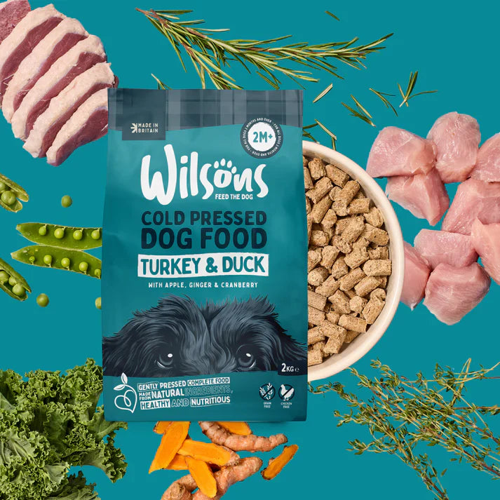 Wilsons Turkey & Duck Premium British Cold Pressed Dog Food 2kg – Grain Free & Chicken Free - Pure Dog K9